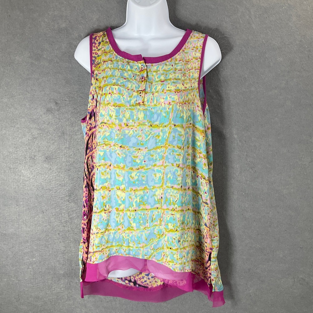 Simply Vera Tank Top Sleeveless Abstract Sheer Lightweight Casual Blouse Size L